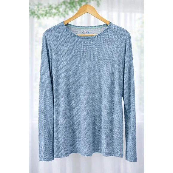 Croft & Barrow Classic Tee Top 100% Cotton Blue White Print Long Sleeve Size 2x - Picture 2 of 8